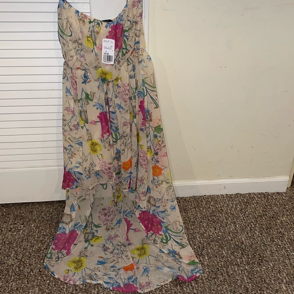Womens New Forever 21 Hi-Low Strapless Tube Floral Chiffon Dress